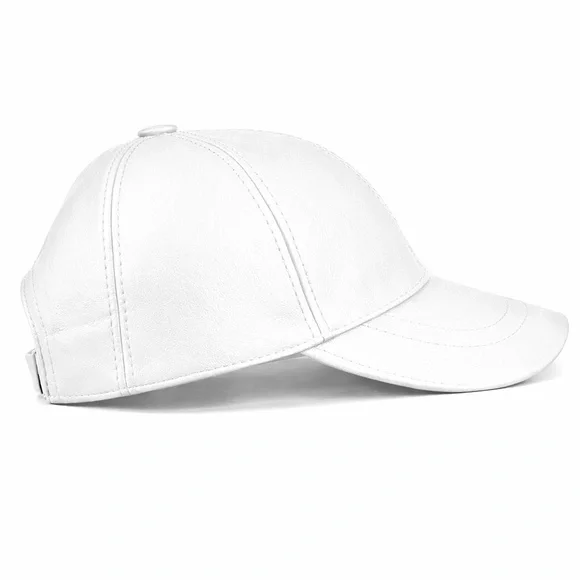 White Leather Baseball Cap - Real Lambskin Leather Hat for men NWT - Picture 3 of 5